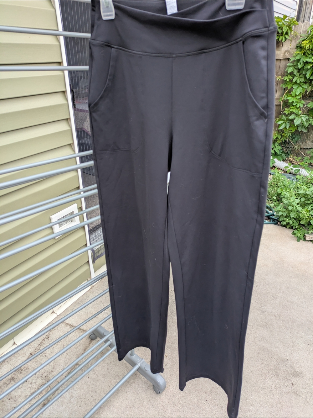 Black Fold Over Waist Pocket Pull-On Wide Leg Leggings
